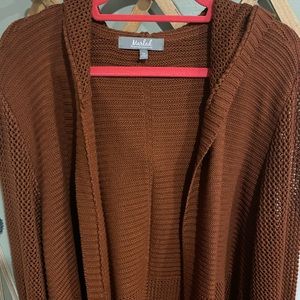 *burnt orange cardigan with hood